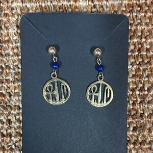 Egyptian symbol earrings gold and royal blue, Ankh, scepter crook